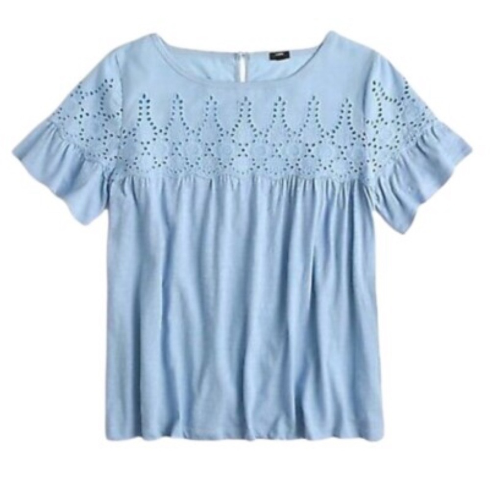 J crew Light Blue Eyelet 100% cotton Top